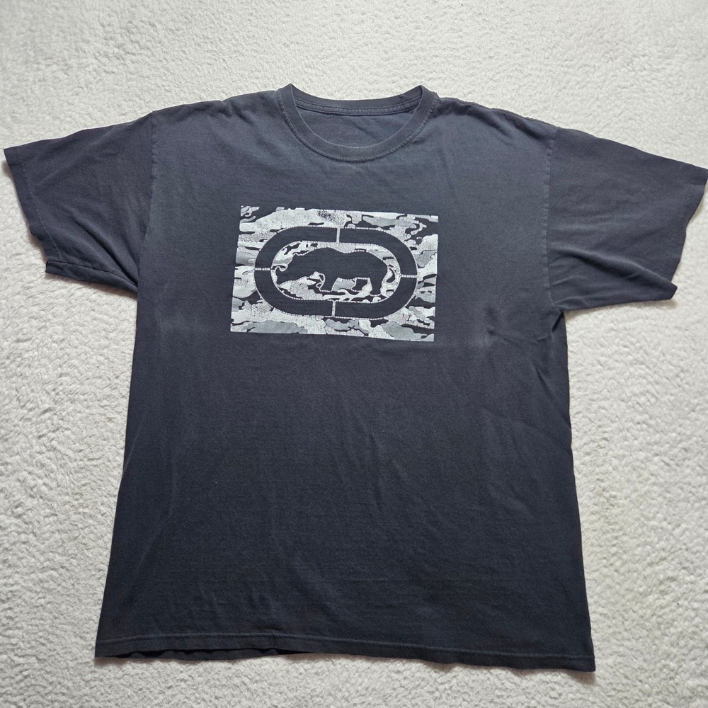 Ecko Unltd T Shirt Mens XL Black Camo Rhino Graphic Tee Streetwear Hip Hop Y2K